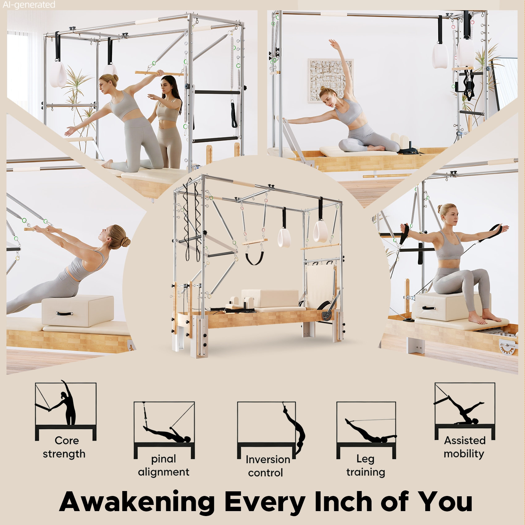 MOWPEX 3-In-1 Professional Wood Pilates Reformer With Full